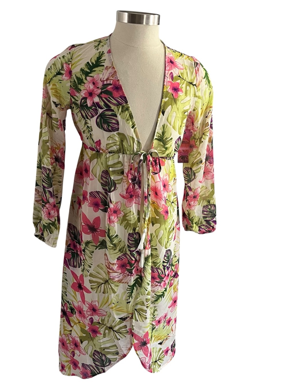 Goa Beachwear Japna Tropical Floral Swim Cover Up Empire Waist Tie Maxi Sz M NWT